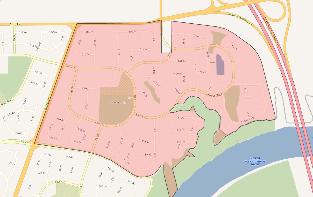 The boundaries of the Fraser Community League.